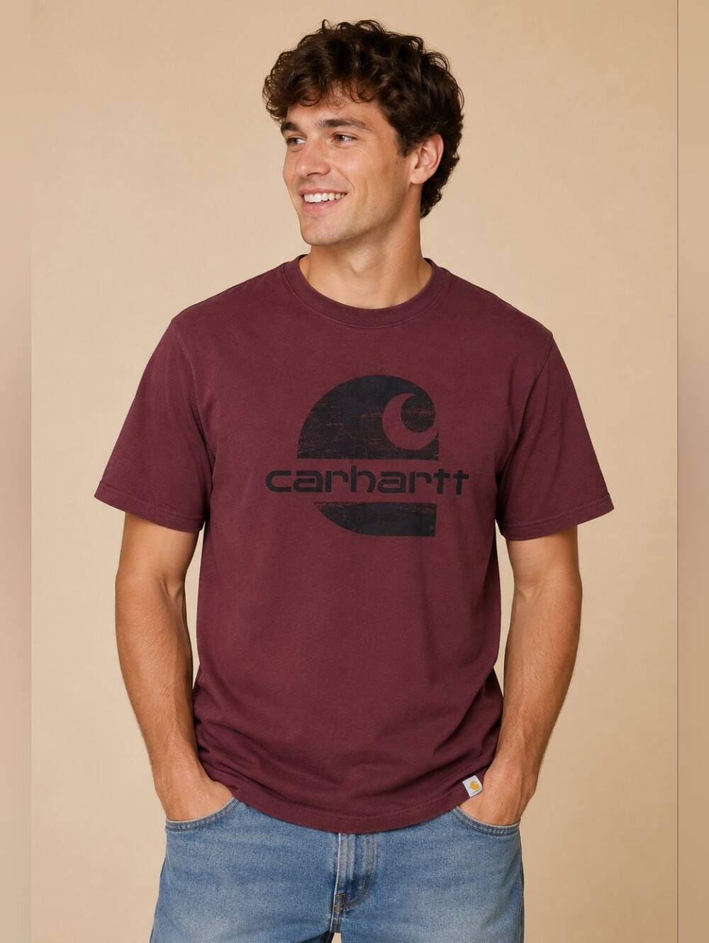 Carhartt Men’s Short Sleeve Logo T-Shirt in Maroon